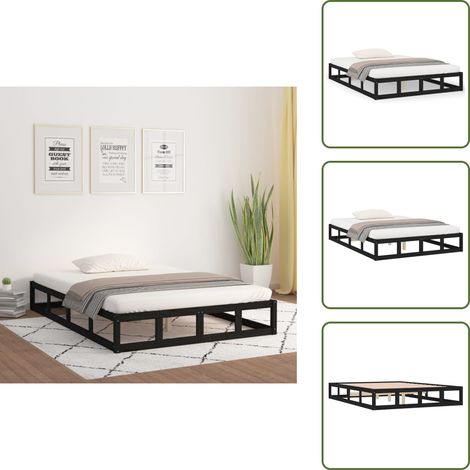 Massivholzbett Schwarz 180x200 cm - Holzbett - Doppelbett - Massivholzbette - Kiefernbett - Schwarzes Bett (1/5)