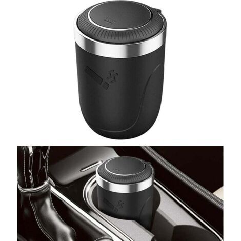 Auto-Aschenbecher, geruchsdichter Auto-Aschenbecher, Aschenbecher mit Deckel, LED-Auto-Aschenbecher, Edelstahl-Aschenbecher, Auto-Aschenbecher, geeignet für Autoteile (Schwarz) (1/3)