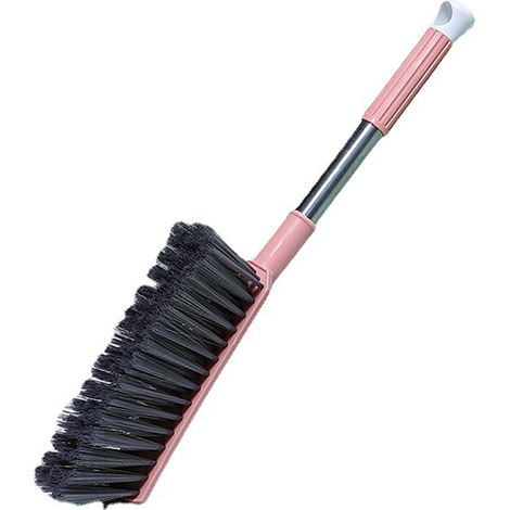 Balayette à main brosse nettoyage lit en PP manche long tube acier inox poils végétaux doux 43x7.5cm trou suspension dépoussiérage canapé maison 1pc (1/4)