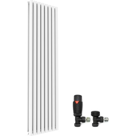 ELEGANT Radiator 1800 x 480mm White Vertical Oval Double Panel Designer Radiators + Anthracite Thermostatic Radiator Valves (1/5)