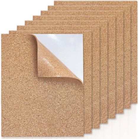 Feuilles de liège - Tableau d'affichage autocollant - Décoration murale artisanale - Texture naturelle - 30 x 21 cm, lot de 8 - Marron (1/5)