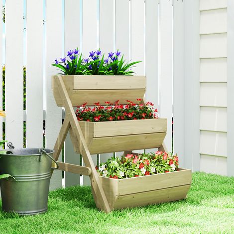 Vertikales Hochbeet mit 3 Etagen Vertikalbeet aus Holz Blumenkasten mit 3 Pflanzkästen Ablauflöchern Grün