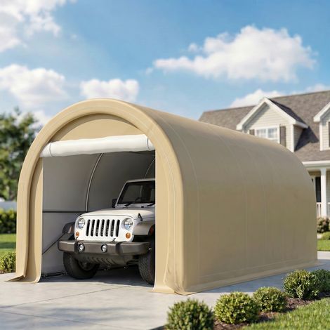 Abri de voiture imperméable anti-UV UPF 30 + côtés détachables 5 x 3 m beige (1/5)