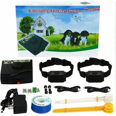 Collier anti-fugue pour clôture électrique pour chien – 300m de fil – 2 colliers étanches – Installation enterrée ou au sol
