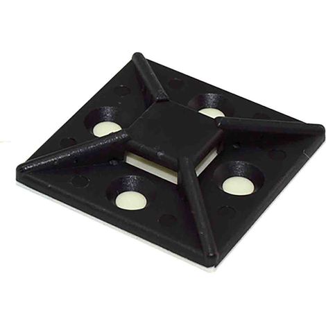 Embase pour serre-câbles autoadhésive noire 38.5mm x 38,5 mm, Ø fixation 7.6mm ( Prix pour Sachet de 10 )