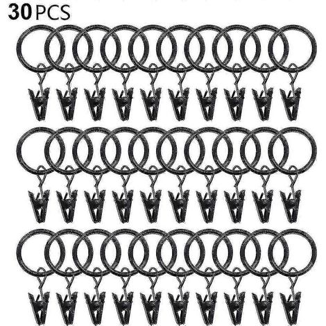 30 anneaux de rideaux avec pinces, crochets et pinces à rideaux robustes à tension