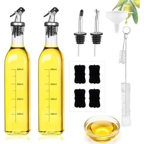 2er-Pack 500-ml-Glasflaschen mit Ausgießer, Ölflasche, Spender, Trichter, transparent, geeignet für Küche, Grill, Kochen - ML (Glas) (1/5)