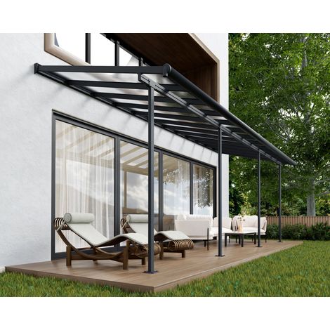Palram – Pergola Sierra 2,2x6,7m en polycarbonate gris – Structure en aluminium inoxydable – Toit sans vis pour protection optimale – 100% UV