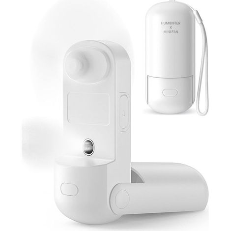 Ventilador portátil con función de nebulización, ventilador de mano 3 en 1, 3 velocidades ajustables, ventilador personal plegable para niñas y mujeres que viajan (blanco) (1/5)