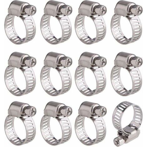 12 Pieces Adjustable Stainless Steel Hose Clamps, Hose Clips, Fasteners (9-16 mm) (1/4)