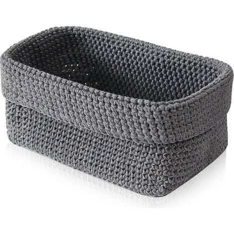 Panier de rangement gris, panier au crochet tissé à la main en corde de coton, 21cm13cm15.5cm, petit panier tressé, boîte organisateur pour cuisine, salle de bain, étagères, pain et cosmétiques (1/5)
