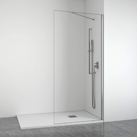 BELLOBATH - Mampara de ducha frontal panel fijo - Transparente - Perfilería Plata brillo - Brazo Articulado - Ancho adaptable 108-110 cm - Alto 195 cm