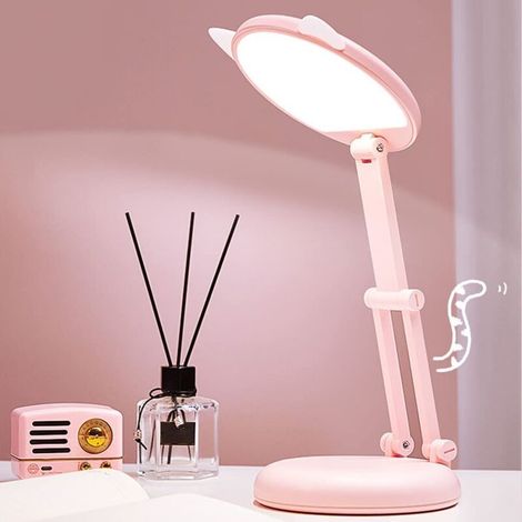 Lámpara de mesa LED para niños, lámpara de cabecera con orejas de chat rosa, regulable para niñas (1/4)
