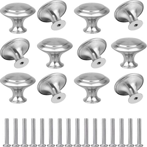 12 Stück silberne Schubladen-Türgriffe, runde Pilz-Türknöpfe, Zinklegierung, Türknauf, Edelstahl, runde Griffe für Schränke, Kinderzimmer (1/5)