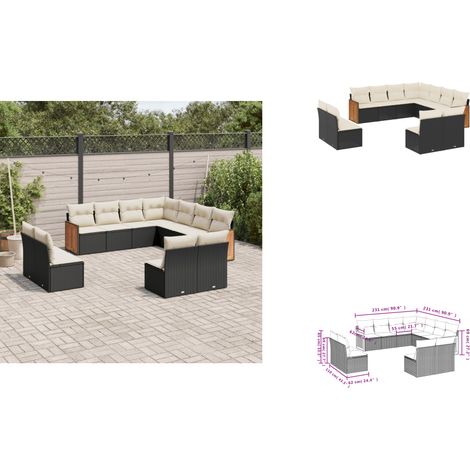 11-tlg. Garten-Sofagarnitur mit Kissen Schwarz Poly Rattan - Gartensofas - Outdoor Möbel - Lounge Set - PE-Rattan - Gartenlounge (1/3)