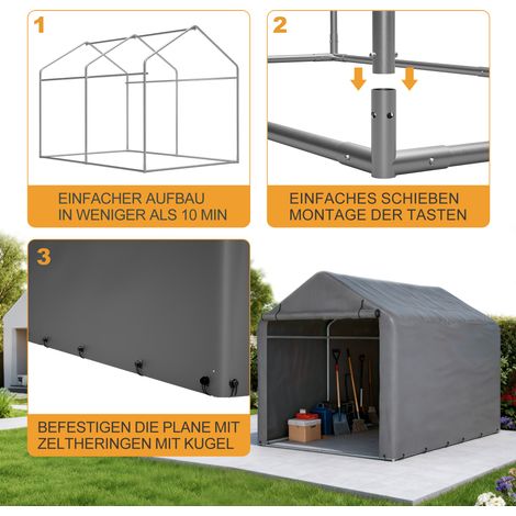 Abri à vélos gris 160 x 220 x 165 cm avec porte sectionnelle, structure en acier thermolaqué noir, abri extérieur en PE résistant aux intempéries pour vélos et outils de jardin – idéal pour le jardin,
