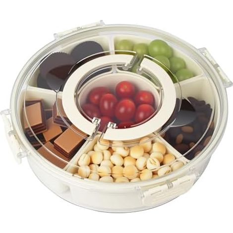 Snack box Compartiment,Boîte à goûter avec compartiments Rotatif Idéal pour les pique-niques des enfants et les réunions de famille, pour conserver les fruits et les bonbons. (M) (1/5)