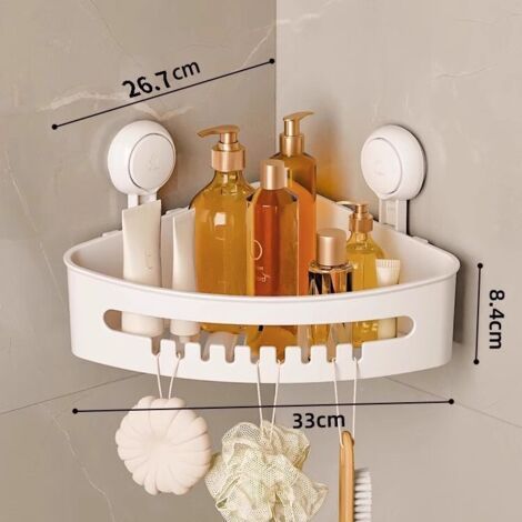 Étagère Angle à Ventouse Douche sans Perçage & Réutilisable Serviteur Douche à Ventouse de Coin Simple d'Installation Charge 10KG Rangement (1 niveau small) (1/5)