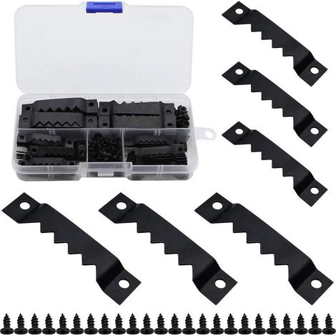 Lot de 100 crochets noirs à double trou en dents de scie avec 200 vis 3 x 8 mm pour diplômes, cadres, affiches, tableaux, horloges murales et œuvres d'art. (1/5)