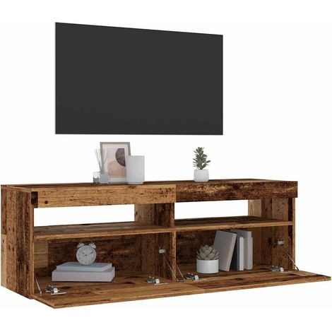 vidaXL Mueble TV luces LED madera ingeniería envejecida 120x35x40 cm (1/5)