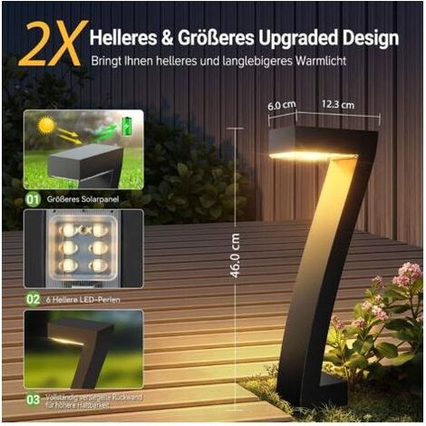 Lot de 4 lampes solaires élégantes pour extérieur – Étanches IP65 – Autonomie 10-12h – Installation sans câblage – Matériaux ABS + PC