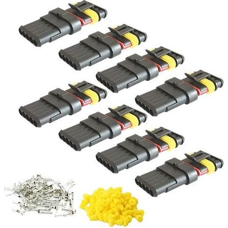 Imperméable à l'eau Connecteur, Électrique Prise Mâle et Femelle, AWG Connecteur étanche électrique pour Moto Scooter Auto Truck Marine Fil Harnais Sockets (5 Pin × 8 Ensembles) (1/5)