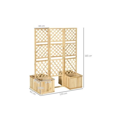 Paravent balcon résistant aux intempéries, 133 x 165 cm, 3 pièces, séparateur d'espace avec 4 jardinières, pour jardin, terrasse et zone de piscine, couleur naturelle (1/5)