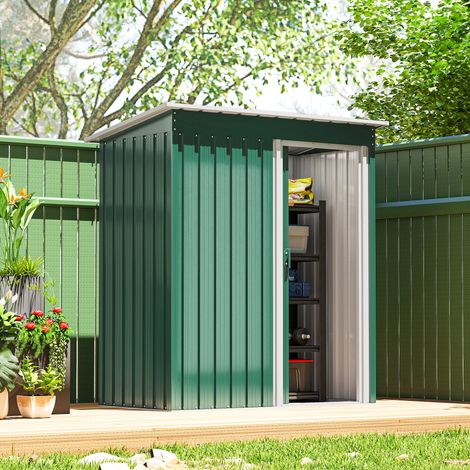Cobertizo de Jardín Exterior 1,16 m² 163x89x182 cm Caseta Metálica con Puerta Corredera y Techo Inclinado Verde (1/5)