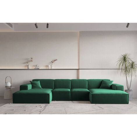 Wohnlandschaft U-Form CELES PREMIUM XS in Stoff Opera Velvet Grün (1/2)