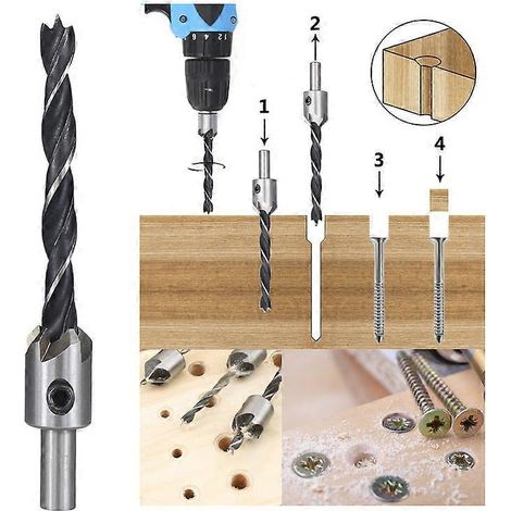 Ensemble de 23 forets à bois (3-10 mm), foret d'alésage HSS, outil de coupe-bois avec poinçon, outils de travail du bois automatiques, foret à chanfreiner (1/5)