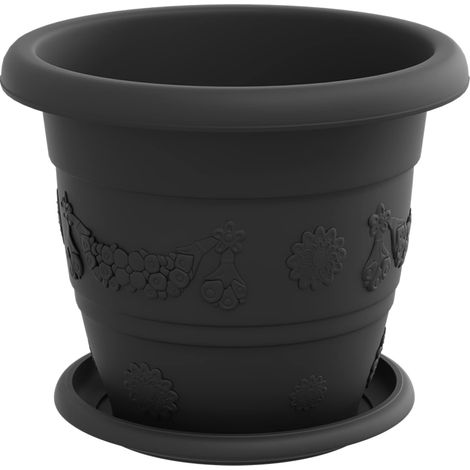 Juego de 24 maceteros cilíndricos modernos para interior y exterior 26 x 21,5 cm plástico negro 020056124 (1/5)