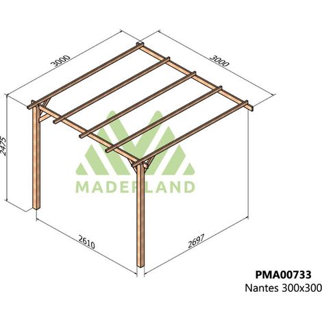 Pérgola de Madera Maciza Adosada Nantes (Maderland) – Gardeneas - 300 x 300 cm