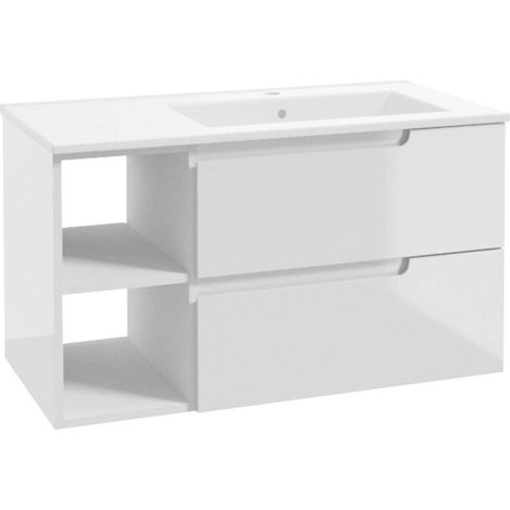 kielle Oudee - Meuble avec lavabo 90 cm, version droite, blanc brillant 50002S90R0 (1/5)