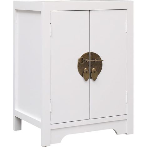 Comodino asiatico bianco con 2 ante – 38 x 28 x 52 cm Tavolino in stile cinese – Legno di Paulownia e MDF DEC033318
