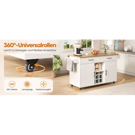 Desserte de cuisine rangement intégré plateau de travail rabattable 2 tiroirs porte-bouteilles porte-épices porte-serviettes