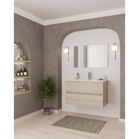 Mueble de baño LATINO 100cm OAK 2 cajones + lavabo (1/4)