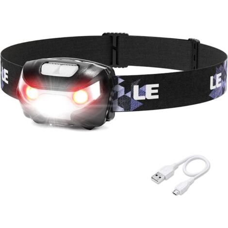 Lampe Frontale LED Rechargeable Puissante, 1300 Lux USB Torche Frontale 5 Modes d'éclairage avec Lumière Rouge, 30H d'autonomie, Portable Lumiere Frontale pour Camping, Pêche, Bricolage [Classe énergé (1/4)