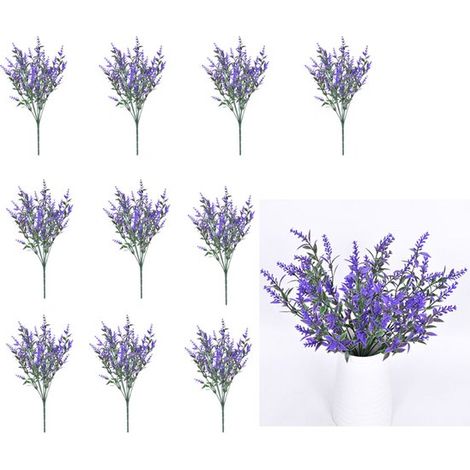 Bouquet di lavanda artificiale da 10 pezzi, bouquet di fiori artificiali, fiori decorativi, 35 x 14 cm, plastica, resistente al vento e alla pioggia, adatto a piante alte (1/5)