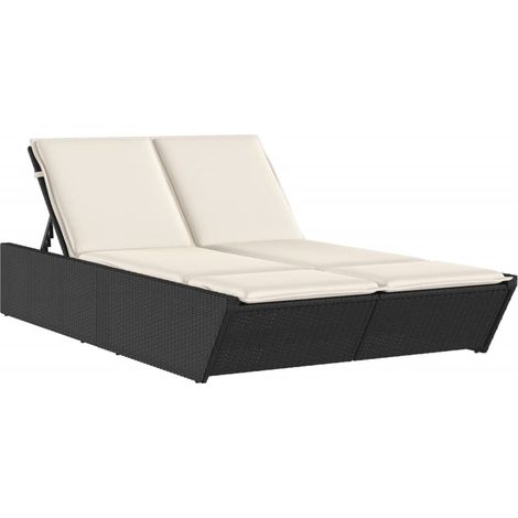 Maison Exclusive - Lettino Prendisole Doppio con Cuscini Nero in Polyrattan