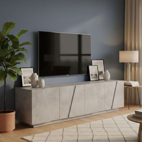 Dmora - Mueble de televisión Djungda, Aparador bajo para salón, base soporte TV, 100% Made in Italy, cm 162x44h46, Gris Cemento (1/5)