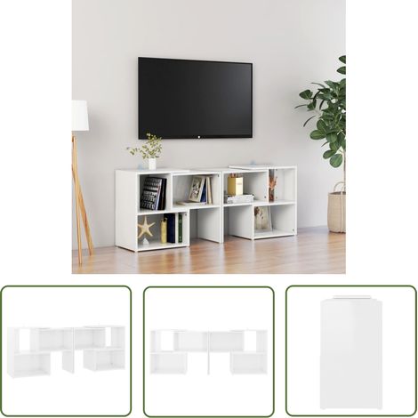 The Living Store Meuble TV Blanc brillant 104x30x52 cm Bois d'ingénierie - Meubles Tv - Meuble Tv Blanc - Meuble Tv Design - Rangement Tv - Meuble Salle Séjour (1/5)