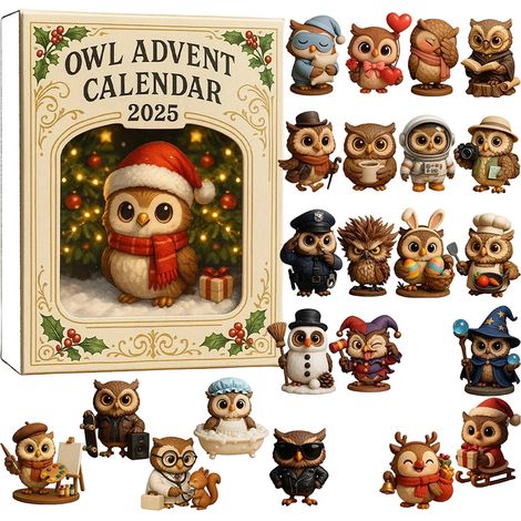 Calendrier De Lavent En Forme De Chouette - 24 Pendentifs En Acrylique 2D - Décoration De Noël Et Cadeau Pour Amoureux Des Animaux - Lot De 1 (1/5)