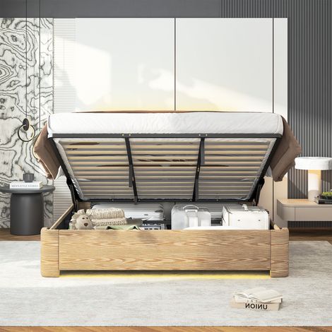 Lit coffre relevable KING BL-536 avec vérin gaz, rangement intégré, sommier à lattes, finition moderne, matelas non inclus, dimensions standard, mécanisme hydraulique robuste, idéal chambre adulte, ga (1/5)