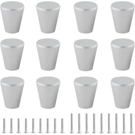 Boutons de tiroir coniques massifs - conviennent à différents styles de meubles, armoires, caves à vin, etc. - Lot de 12, argent (1/4)