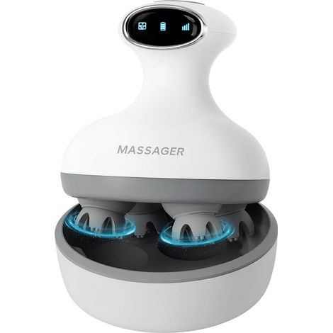 Masseur de cuir chevelu électrique à 84 points de pression - Masseur étanche pour la tête et les animaux de compagnie avec 4 accessoires, portable pour la croissance des cheveux et la relaxation (Blan