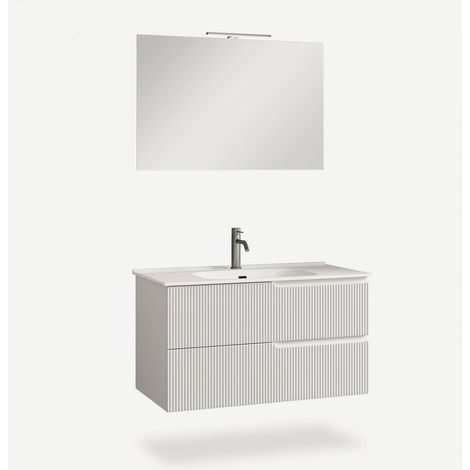 Hängende Badezimmermobile mit Spiegel und Waschbecken 100 cm Venere - Weiß