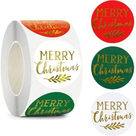 500 feuilles d'autocollants de Noël 1,5 pouces étiquettes autocollantes joyeux Noël autocollants de cadeau de Noël rouleaux d'autocollants en feuille d'or décoration de Noël bricolage (1/5)