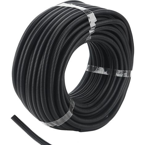 Conduit ondulé noir de 50 m, tube de protection pour la maison, le bureau et une utilisation industrielle (DI 10 mm x DE 13 mm)
