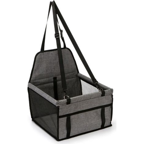 Transporttasche für Hunde und Katzen mit integriertem Sitz, atmungsaktive Autotasche mit Sicherheitsgurt für Hunde und Katzen, Grau, 40 × 35 × 25 cm