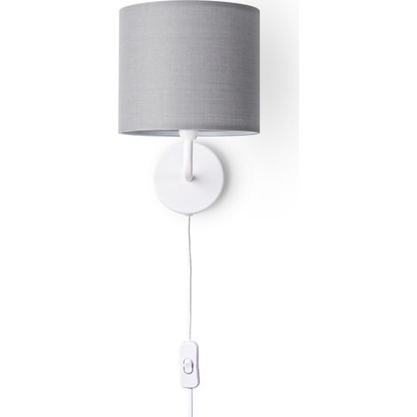 Paco Home Tischlampe Wandleuchte Wohnzimmerlampe Schlafzimmer Lampenschirm Stoff Uni Wandleuchte - Weiß, Grau (Ø18 cm) (1/4)